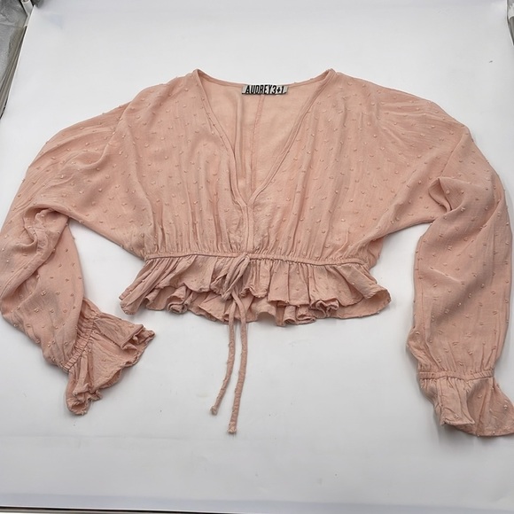 Audrey 3 + 1 Cropped Blouse Small Light Peach Long Sleeve Festival V Neck - Picture 5 of 7